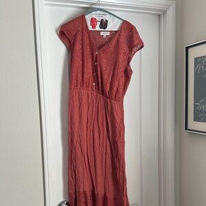 Luxology Red Lace Midi Dress